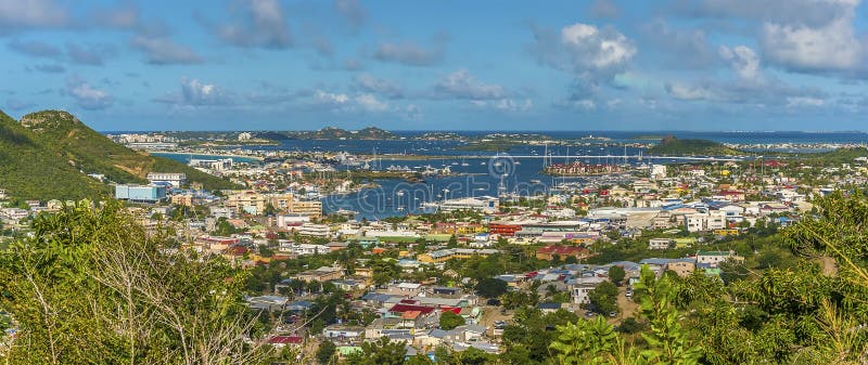 A view looking down on Philipsburg, St Maarten on a sunny day. A view looking down on Philipsburg, St Maarten on a sunny day