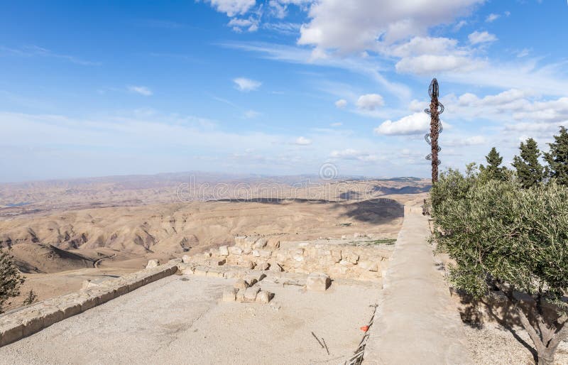 Madaba, Jordan, December 05, 2018 : View from Mount Nebo on the Jordanian landscape near the city of Madaba in Jordan. Madaba, Jordan, December 05, 2018 : View from Mount Nebo on the Jordanian landscape near the city of Madaba in Jordan