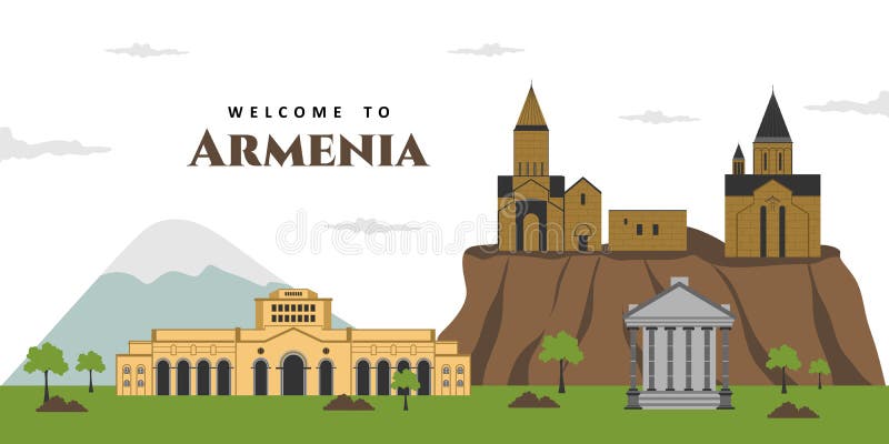 Widok panoramy powietrznej na widok armenii krajobraz miasta rzuty widoki na budynki z mt arat w tle. piękny ilustracji