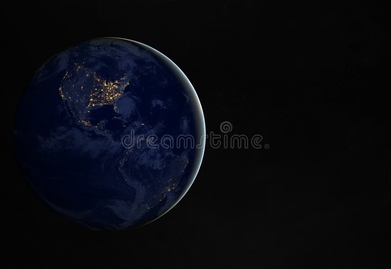 Widok planety ziemia przy nocą z miastami zaświeca na Ameryka 3D renderingu elementach ten wizerunek meblujący NASA ilustracja wektor Widok planety ziemia przy nocą z miastami zaświeca na Ameryka 3D renderingu elementach ten wizerunek meblujący NASA ilustracja wektor