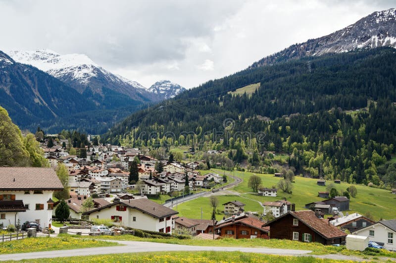 Widok sceniczny wioski Klosters zdjęcie stock