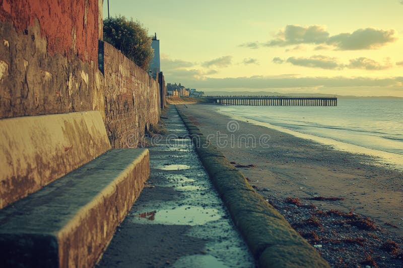Widok wybrzeża Rhyl Wales na plażę i pomost spokojny i nostalgiczny obraz royalty free