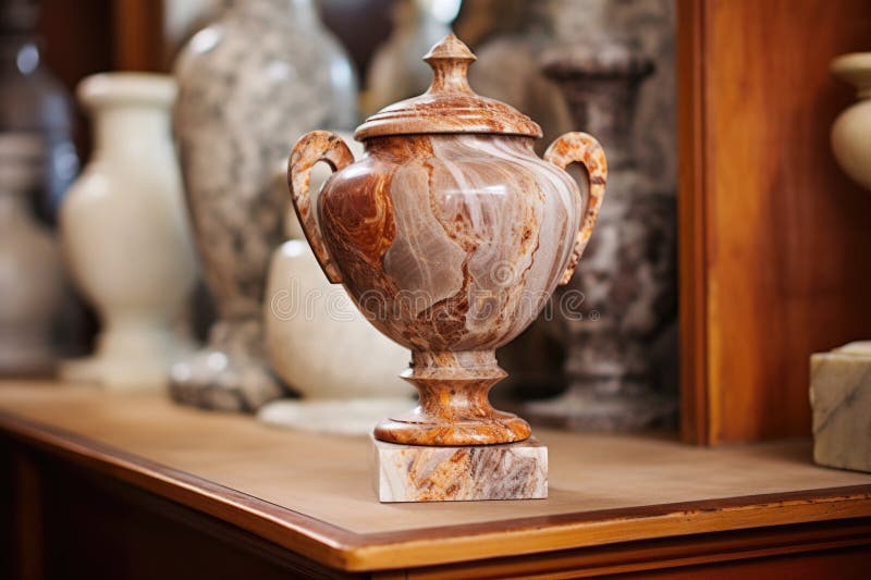 Widok z bliska marmurowej urny na drewnianej półce royalty ilustracja