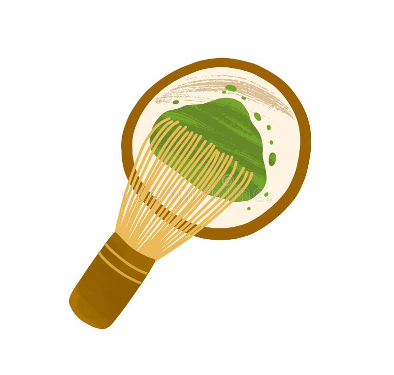 Widok z góry na zieloną herbatę matcha w miseczce z bamboo whisk. organiczny naturalny składnik japoński. zdrowe wegańskie ilustracja wektor