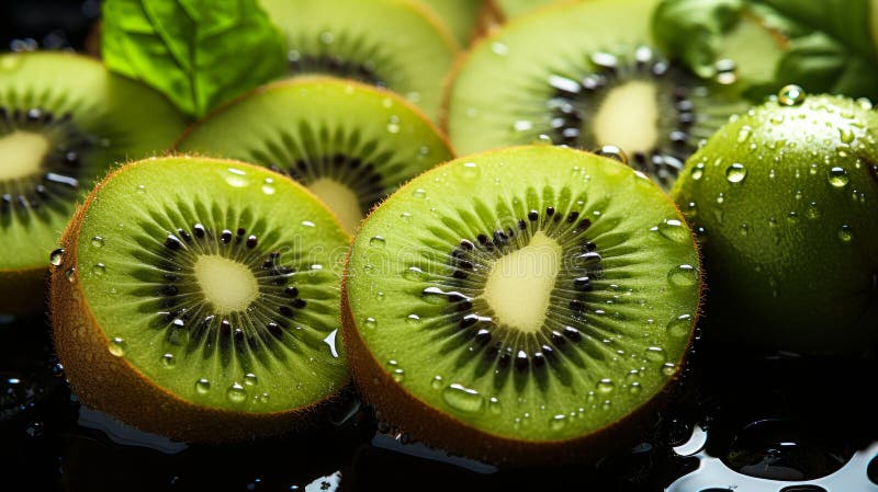 Widok z góry stos świeżych kiwi z plamami wody zdrowe tło żywności royalty ilustracja