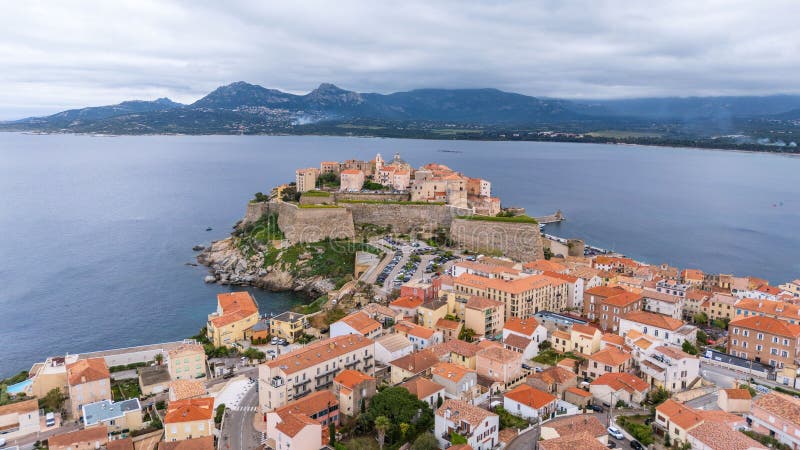 Widok z lotu ptaka Calvi Citadel Corsica. zdjęcia royalty free