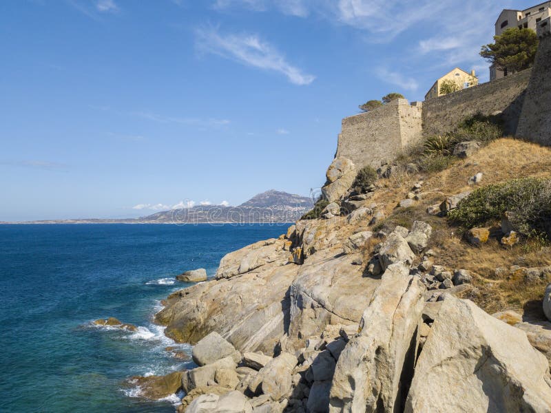 Widok z lotu ptaka Calvi miasto, Corsica, Francja zdjęcie stock