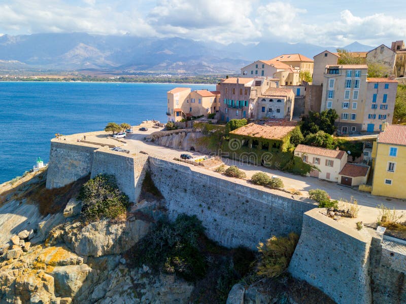 Widok z lotu ptaka Calvi miasto, Corsica, Francja zdjęcie royalty free