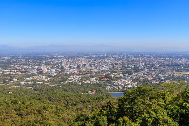 Widok z lotu ptaka Chiang Mai miasto od Doi Suthep