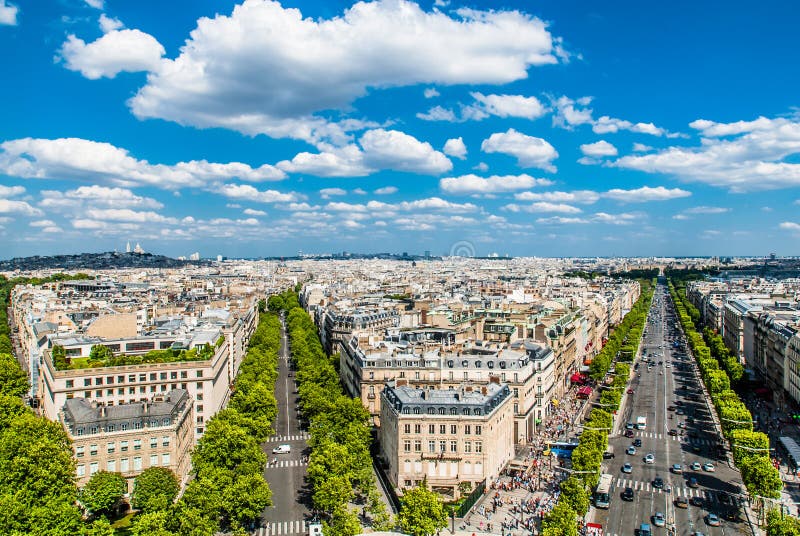 Widok z lotu ptaka czempionów elysees Paris pejzaż miejski Francja obraz royalty free Widok z lotu ptaka czempionów elysees Paris pejzaż miejski Francja obraz royalty free