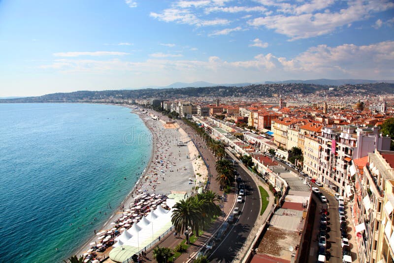Widok z lotu ptaka deptak Ładny i plaża Francja obrazy stock Widok z lotu ptaka deptak Ładny i plaża Francja obrazy stock