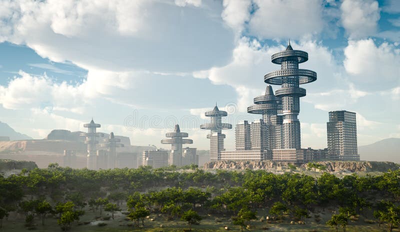 Widok z lotu ptaka Futurystyczny miasto ilustracji
