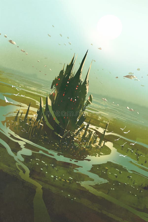 Widok z lotu ptaka futurystyczny miasto ilustracji
