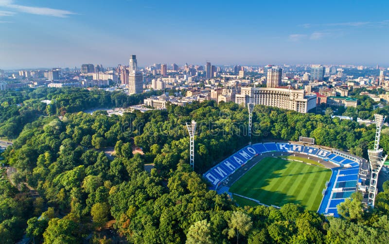 Widok z lotu ptaka Valeriy Lobanovskyi dynama stadium w Kijów, Ukraina obrazy royalty free Widok z lotu ptaka Valeriy Lobanovskyi dynama stadium w Kijów, Ukraina obrazy royalty free