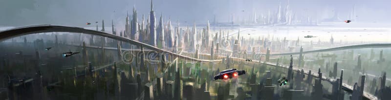 Widok z powietrza na miasto z wizją futurystyczną. ilustracja wektor