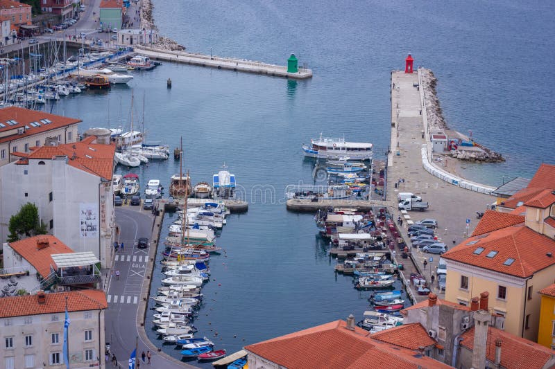 Widok z powietrza na Piran Mandrac Słowenia fotografia royalty free