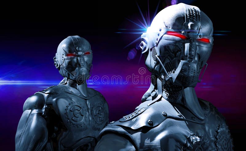 Widok zamknięcia głowic android ilustracji