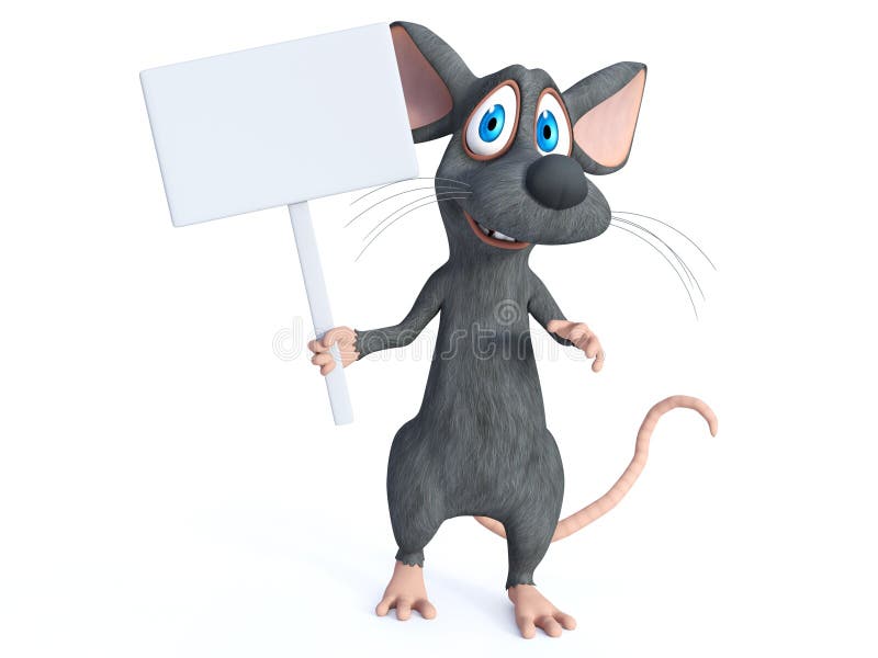 Wiedergabe 3D einer Karikaturmaus, die leeres Zeichen hält stock abbildung Wiedergabe 3D einer Karikaturmaus, die leeres Zeichen hält stock abbildung