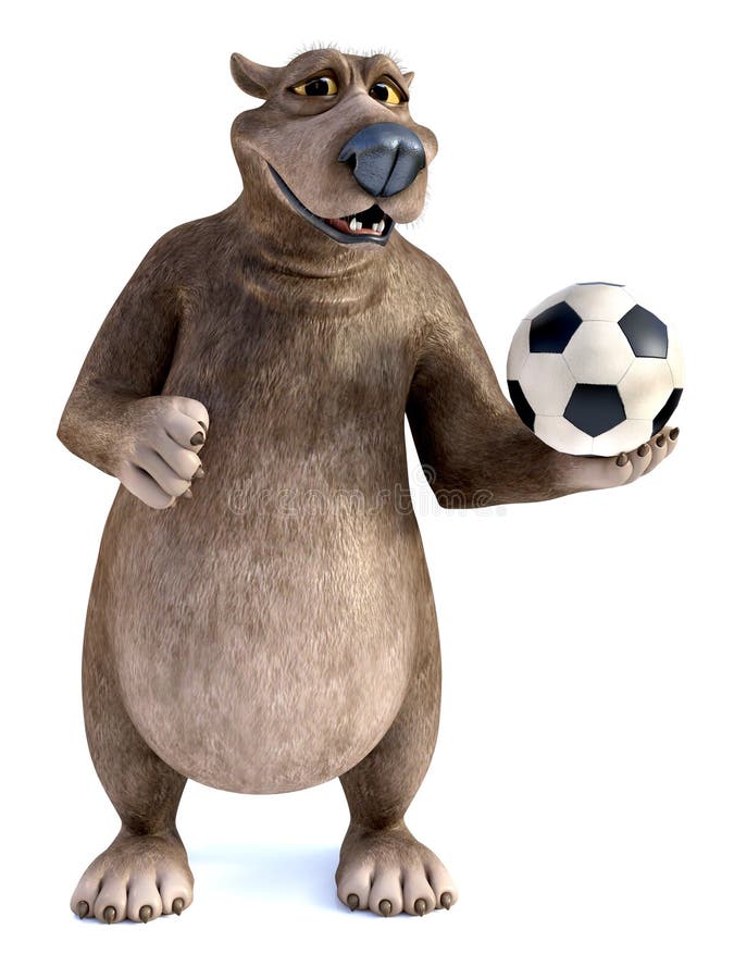 Wiedergabe 3D eines Karikaturbären, der mit Fußball aufwirft lizenzfreie abbildung Wiedergabe 3D eines Karikaturbären, der mit Fußball aufwirft lizenzfreie abbildung