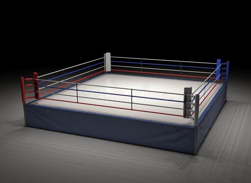 Wiedergabe 3d eines leeren Boxrings angestrahlt in der Dunkelheit lizenzfreie stockfotografie Wiedergabe 3d eines leeren Boxrings angestrahlt in der Dunkelheit lizenzfreie stockfotografie