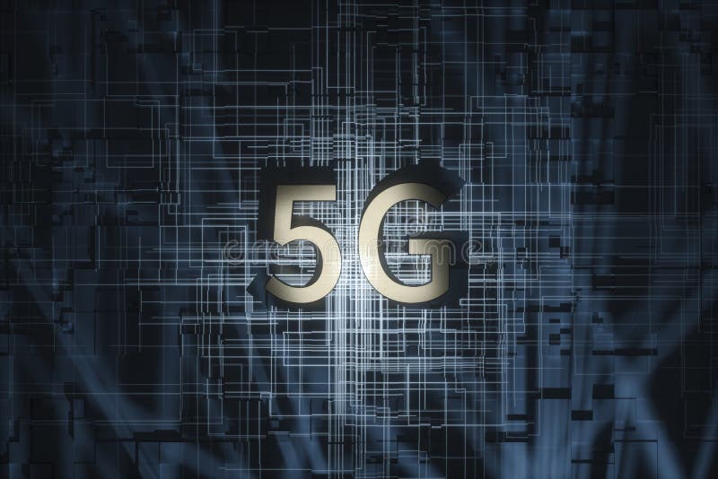Wiedergabe 3d, Guss 5g und Stromkreishintergrund stock abbildung