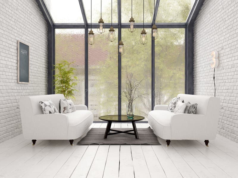 Wiedergabe Der Innenarchitektur 3D Der Dachbodenart Stockfoto - Bild