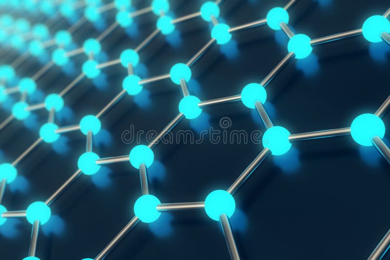 Wiedergabe der sechseckigen geometrischen Formnahaufnahme der abstrakten Nanotechnologie, Konzeptgraphen-Atomstruktur, molekular vektor abbildung