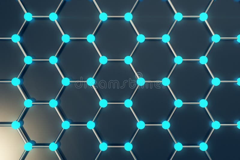 Wiedergabe der sechseckigen geometrischen Formnahaufnahme der abstrakten Nanotechnologie, Konzeptgraphen-Atomstruktur, molekular vektor abbildung
