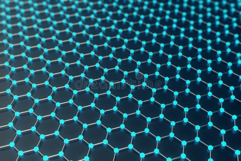 Wiedergabe der sechseckigen geometrischen Formnahaufnahme der abstrakten Nanotechnologie, Konzeptgraphen-Atomstruktur, molekular vektor abbildung