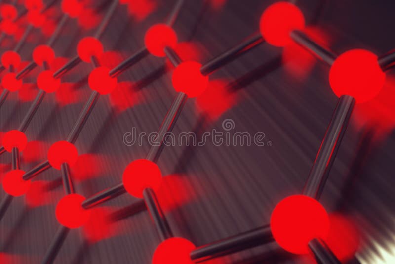Wiedergabe der sechseckigen geometrischen Formnahaufnahme der roten abstrakten Nanotechnologie, Konzeptgraphen-Atomstruktur, mole vektor abbildung