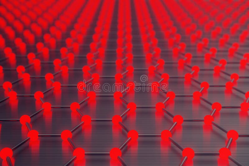 Wiedergabe der sechseckigen geometrischen Formnahaufnahme der roten abstrakten Nanotechnologie, Konzeptgraphen-Atomstruktur, mole lizenzfreie abbildung