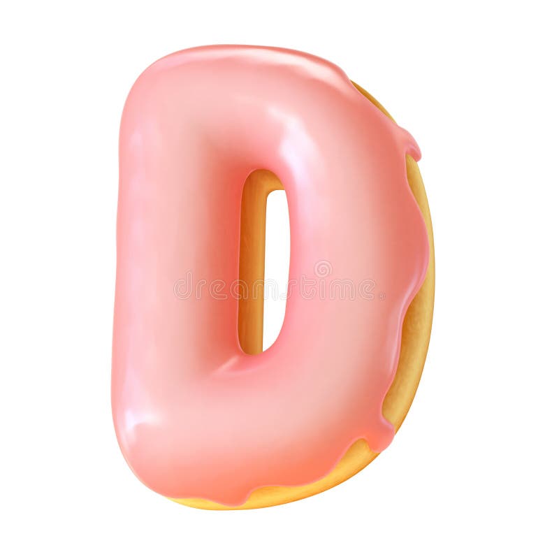 Wiedergabebuchstabe d der Schrift 3d des glasig-glänzenden Donuts vektor abbildung