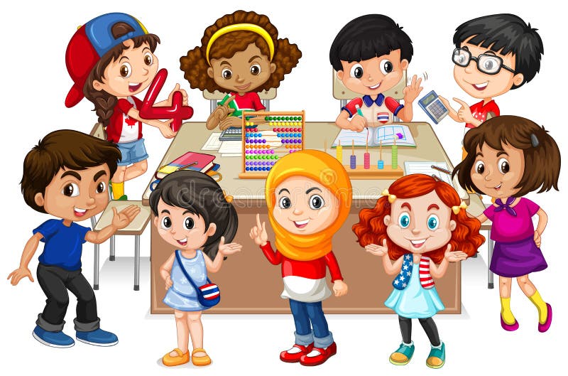 Wiele dzieciaki uczy się matematykę w sala lekcyjnej ilustracja wektor Wiele dzieciaki uczy się matematykę w sala lekcyjnej ilustracja wektor