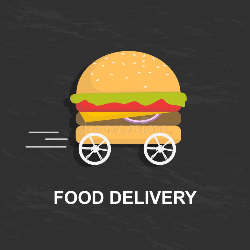 Wielki smaczny hamburger na kółkach na czarnym tle kreatywny obraz ilustracji