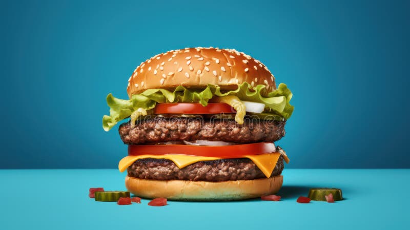 Wielki smaczny hamburger na niebieskim tle ilustracja renderowania 3d ilustracji