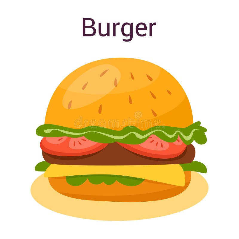 Wielki smaczny hamburger z pomidorami i wołowiną ilustracja wektor