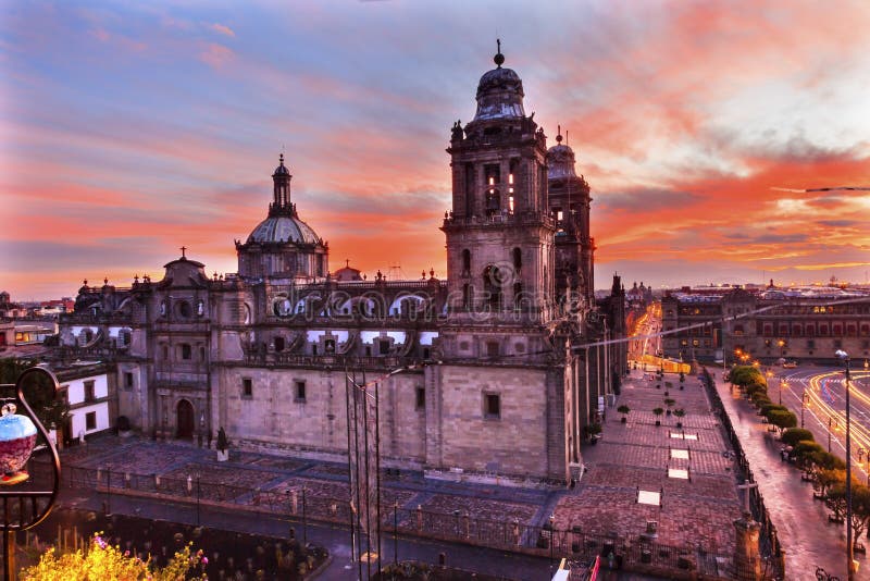 Wielkomiejski Katedralny Zocalo Meksyk Meksyk wschód słońca