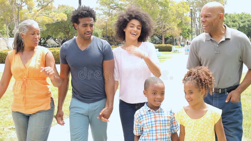 Wielo- pokolenia Rodzinny Bawić się Chodzić W parku Wpólnie