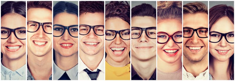 Multiethnic group of happy young people in glasses men and women. Multiethnic group of happy young people in glasses men and women