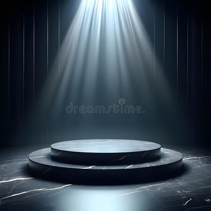Wielowymiarowe podium okrągłe marmurkowate w dramatycznym świetle reflektorów ilustracja wektor