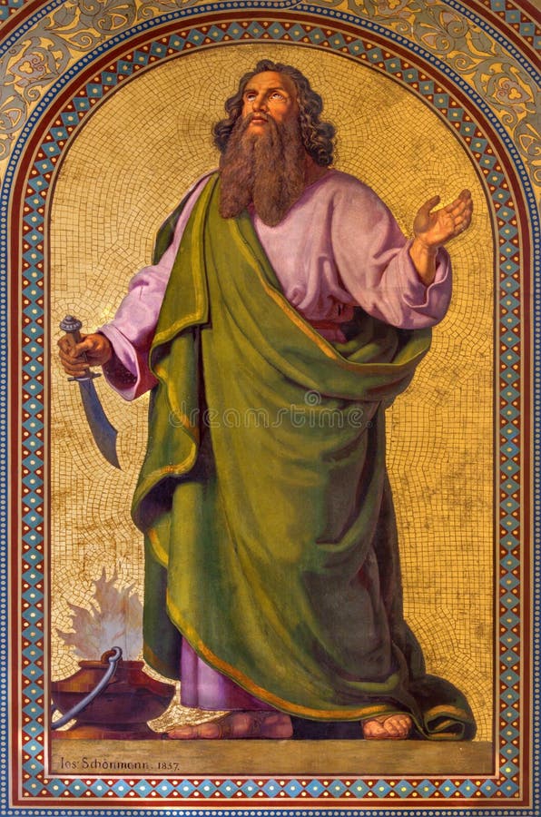 Wien - freskomålning av Abraham av Joseph Schonman från året 1857 i den Altlerchenfelder kyrkan arkivbilder Wien - freskomålning av Abraham av Joseph Schonman från året 1857 i den Altlerchenfelder kyrkan arkivbilder