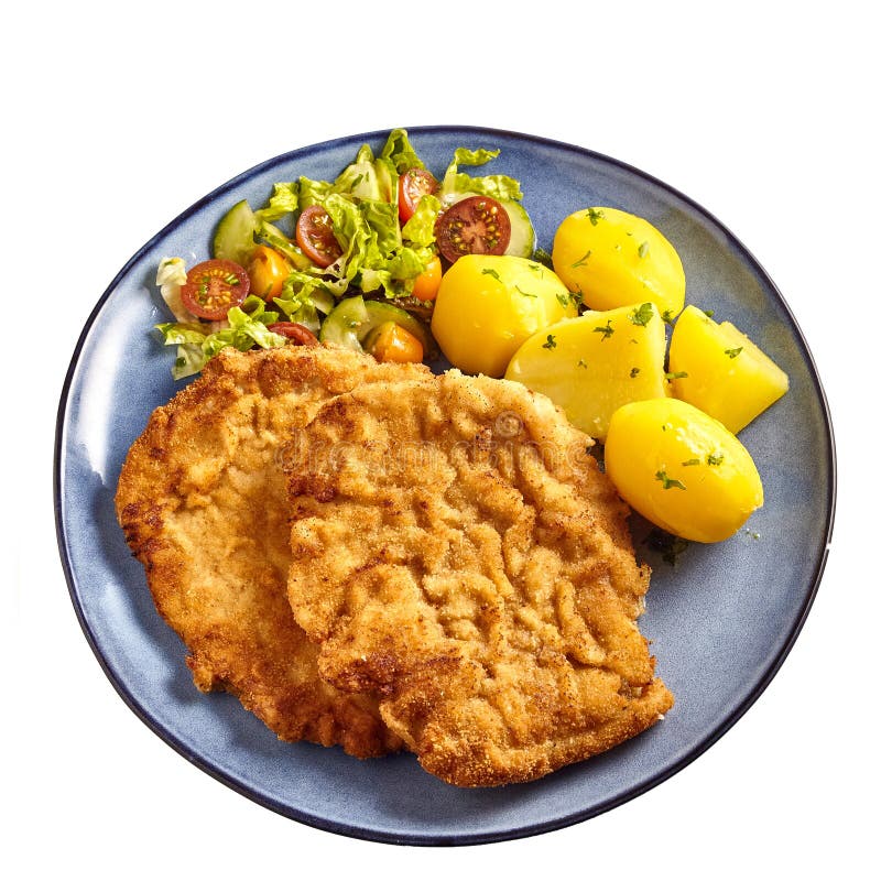 Wiener Schnitzel with boiled potatoes royalty free stock photography Wiener Schnitzel with boiled potatoes royalty free stock photography