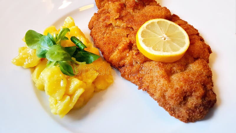 Wiener Schnitzel With Potato Salad Stock Image - Image of healthy ...