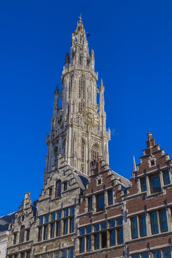 Wierza katedra Antwerp katedra Nasz dama zdjęcia royalty free Wierza katedra Antwerp katedra Nasz dama zdjęcia royalty free