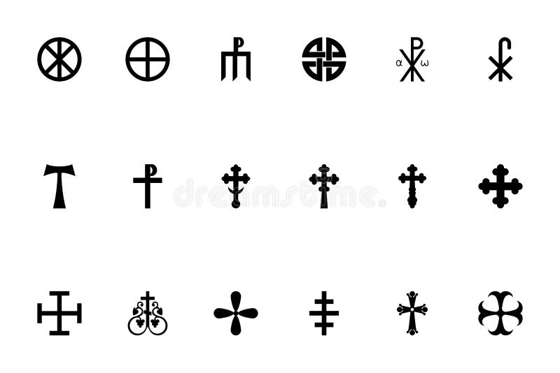 Religious cross black color set solid style vector illustration. Religious cross black color set solid style vector illustration