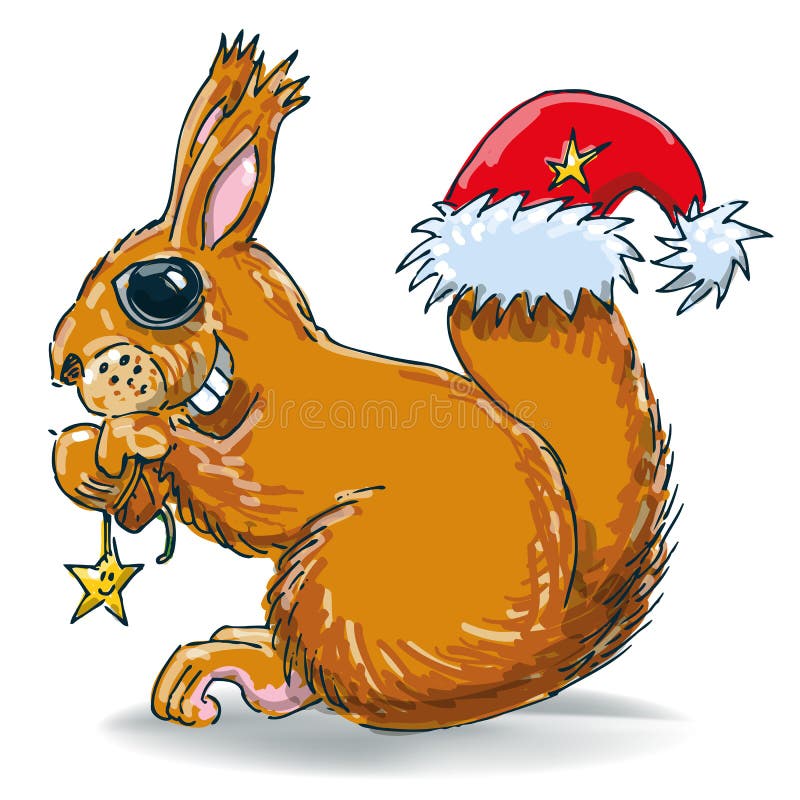 Wiewiórka z dokrętką i Santa kapeluszem ilustracja wektor Wiewiórka z dokrętką i Santa kapeluszem ilustracja wektor