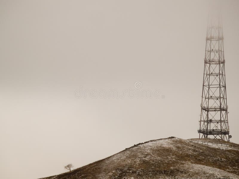 Wieża drzewa telewizor sam widok fotografia stock