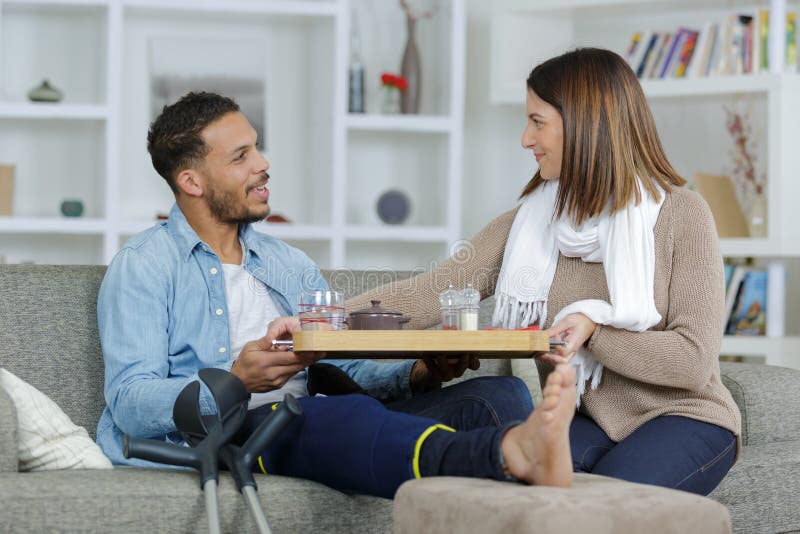 Wife Giving Tray To Husband Stock Image Image Of Husband Celebration 104031669 