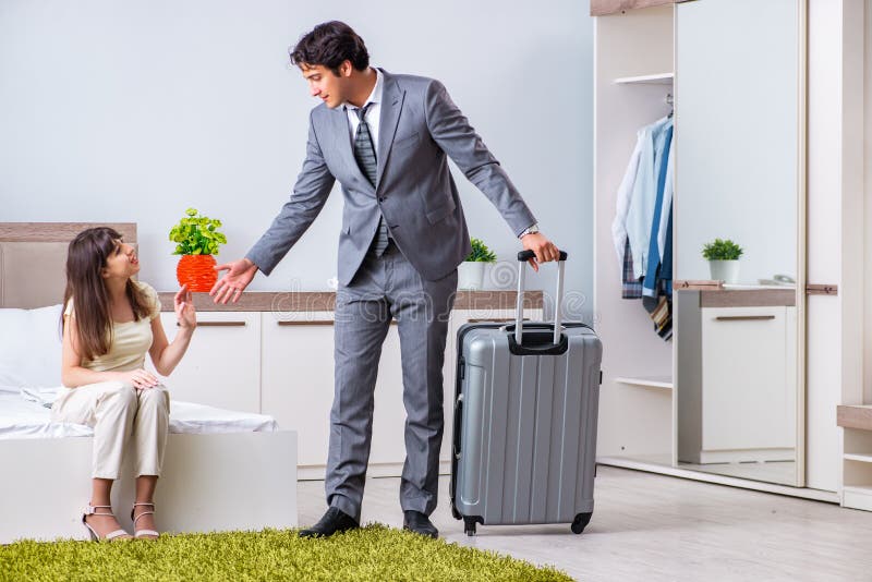 The Wife Seeing Her Husband Off To Business Trip Stock Image