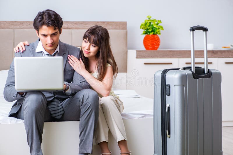 The Wife Seeing Her Husband Off To Business Trip Stock Photo